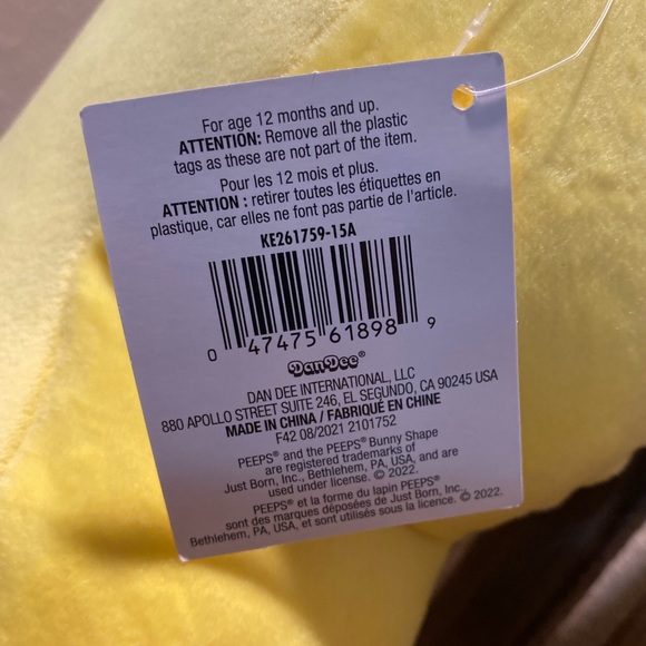 Large Yellow Peeps Bunny Plush 15”H, Just Born Yellow Peeps Bunny Stuffed Animal - Picture 9 of 11